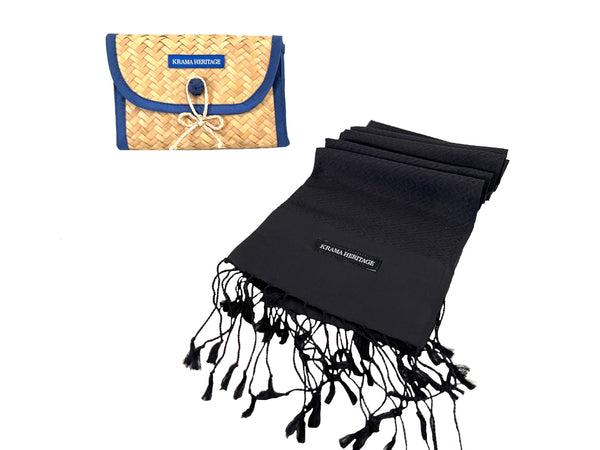 Le Krama Diamond Agate Noire dans son écrin en feuille de palmier - Femme
