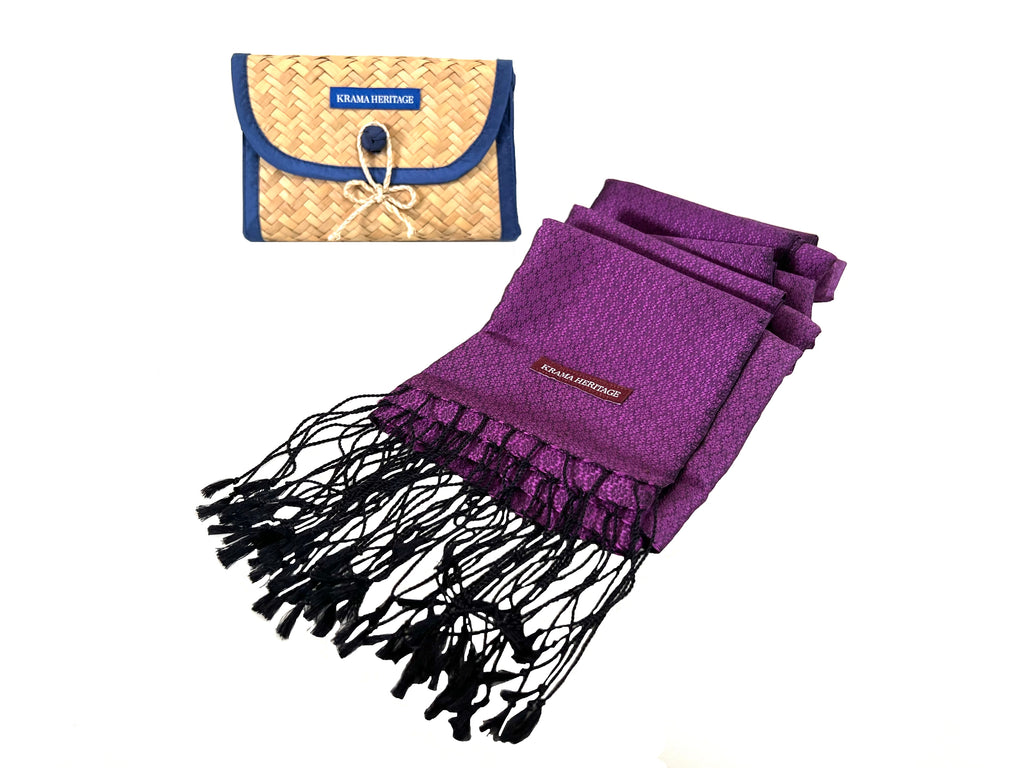 Le Krama Jasmin Améthyste dans son écrin en feuille de palmier - Homme