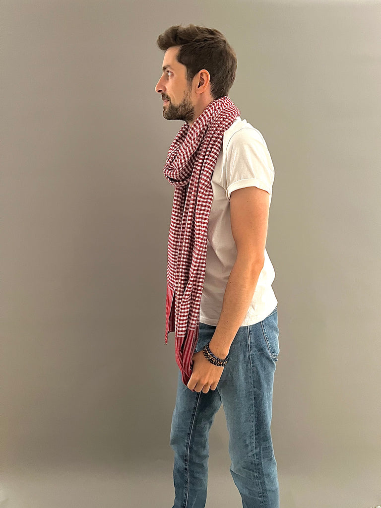 Le Krama Origine Grenat 3 Tours dans son écrin en feuille de palmier - Homme