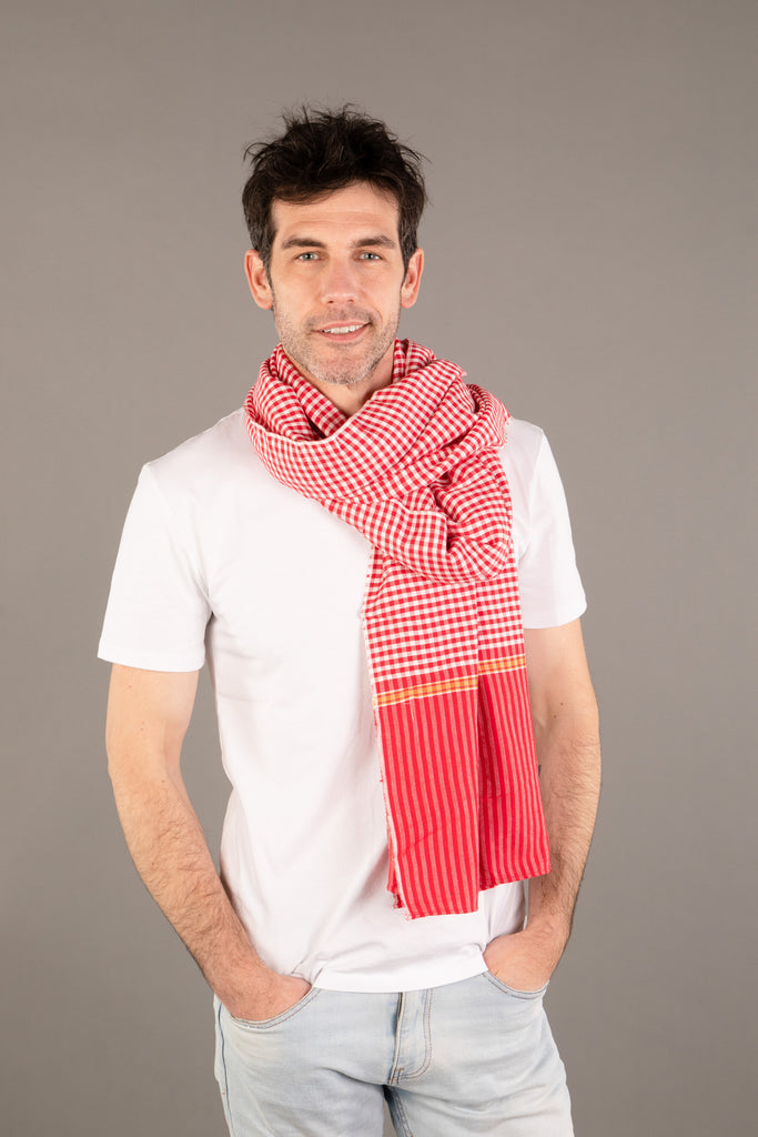 Le Krama Origine Coquelicot 3 Tours dans son écrin en feuille de palmier - Homme